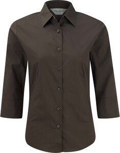 Russell Collection RU946F - Ladies' 3/4 Sleeve Fitted Shirt Chocolate