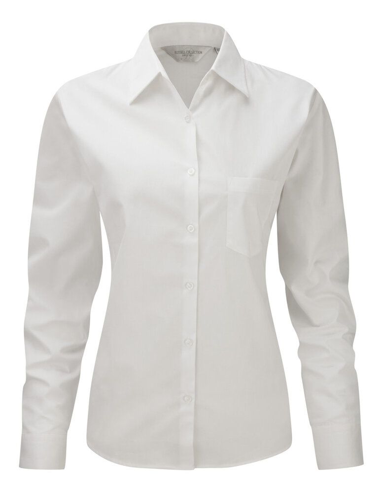 Russell Collection J936F - Women's long sleeve pure cotton easycare poplin shirt
