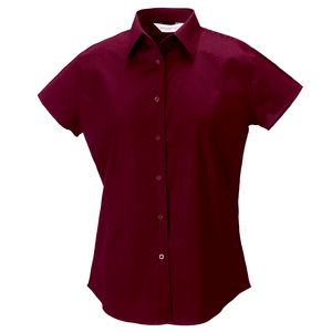 Russell Collection J947F - Women's short sleeve easycare fitted stretch shirt Port