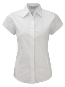 Russell Collection J947F - Women's short sleeve easycare fitted stretch shirt White