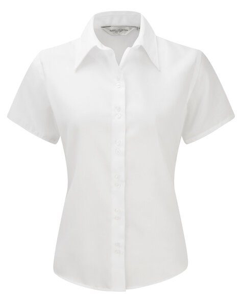 Russell J957F - Camisa de manga corta ultimate non-iron para mujer