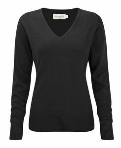 Russell Collection J710F - Women's v-neck knitted sweater Black