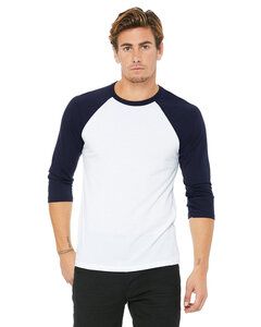 Bella+Canvas 3200 - Unisex 3/4-Sleeve Baseball T-Shirt White/Navy