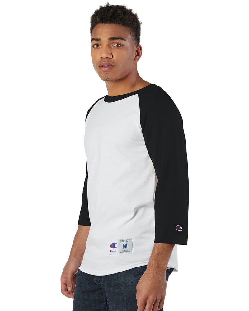 Champion Men's Raglan Baseball T-Shirt, White/Black, Small