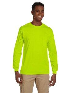 Gildan 2410 - Ultra Cotton™ Long Sleeve T-Shirt with a Pocket Safety Green