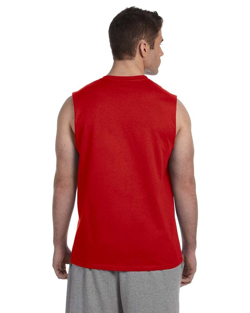 sleeveless red shirt