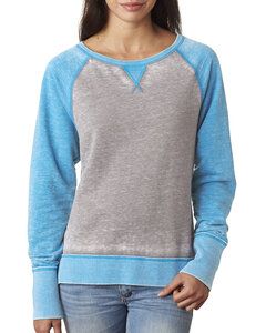 J. America 8927 - Ladies' Zen Fleece Raglan Sleeve Crewneck Sweatshirt Cement/ Oceanberry