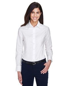 Harriton M600W - Ladies Long-Sleeve Oxford with Stain-Release White