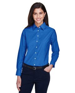 Harriton M600W - Ladies Long-Sleeve Oxford with Stain-Release French Blue