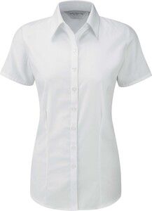 Russell Collection RU963F - Ladies' Short Sleeve Herringbone Shirt White