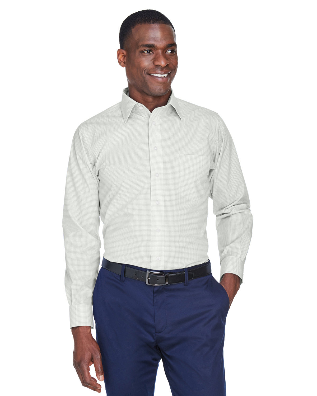 Devon & Jones DG510 Mens Crown Collection Micro Tattersall S Wht/Slvr/ Slate Devon & Jones DG510 Mens Crown Collection Micro Tattersall S Wht/Slvr/ Slate