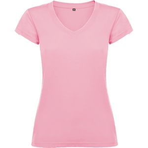 Roly CA6646 - VICTORIA V-neck short-sleeve t-shirt for women with 1x1 ribbed finishes Light Pink