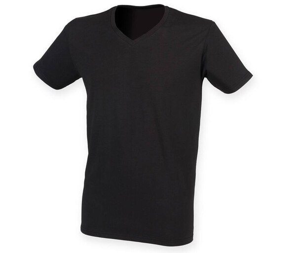 Skinnifit SF122 - Camiseta de hombre de algodón elástico con cuello de pico