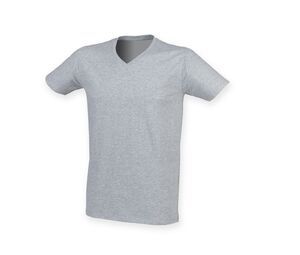 Skinnifit SF122 - Men's stretch cotton v-neck T-shirt Heather Grey