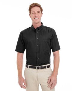 Harriton M582 - Men's Foundation 100% Cotton Short Sleeve Twill Shirt Teflon Negro
