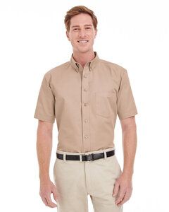 Harriton M582 - Men's Foundation 100% Cotton Short Sleeve Twill Shirt Teflon Caqui