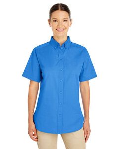 Harriton M582W - Ladies Foundation 100% Cotton Short Sleeve Twill Shirt Teflon French Blue