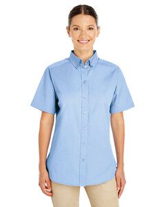 Harriton M582W - Ladies Foundation 100% Cotton Short Sleeve Twill Shirt Teflon Industry Blue