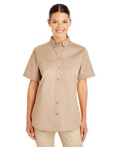 Harriton M582W - Ladies Foundation 100% Cotton Short Sleeve Twill Shirt Teflon Khaki