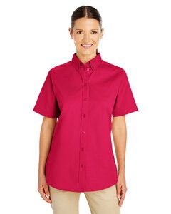 Harriton M582W - Ladies Foundation 100% Cotton Short Sleeve Twill Shirt Teflon Rojo