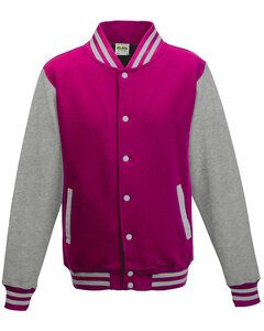 AWDis JHA043 - JUST HOODS by Adult Letterman Jacket Hot Pink/Heather Grey