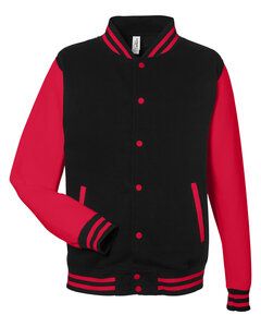 AWDis JHA043 - JUST HOODS by Adult Letterman Jacket Jet Black/Fire Red