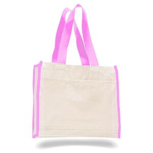 Q-Tees Q1100 - Canvas Gusset Tote Bag with Colored Handles Light Pink