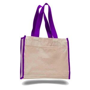 Q-Tees Q1100 - Canvas Gusset Tote Bag with Colored Handles Purple