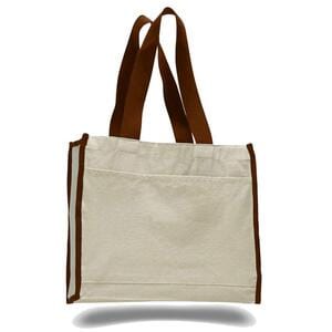Q-Tees Q1100 - Canvas Gusset Tote Bag with Colored Handles Chocolate