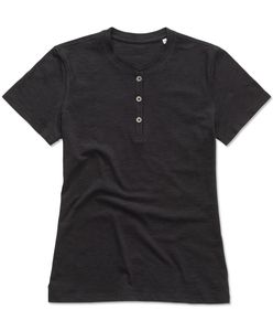 Stedman STE9530 - Camiseta do pescoço redondo de Sharon SS com botões Black Opal