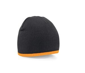 Beechfield BF44C - Two-tone beanie knitted hat Black / Fluorescent Orange