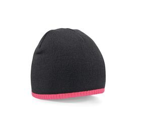Beechfield BF44C - Two-tone beanie knitted hat Black/ Fluorescent Pink