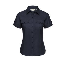 Russell Collection JZ19F - Women's Roll-Up Sleeve Cotton Shirt French Navy