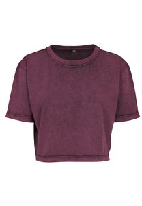 Build Your Brand BY054 - Ladies Acid Washed gecroppptes Tee Berry Black