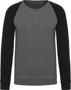 Kariban K491 - Ekologisk tvåtonig tröja med rund hals och raglanärm för män Grey Heather/ Black