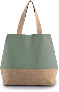 Kimood KI0235 - Sac shopping en toiles de coton & jute Dusty Light Green / Natural