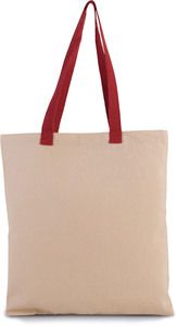 Kimood KI0277 - Flat canvas shopping bag with contrasting handles Natural / Cherry Red