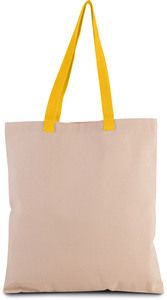 Kimood KI0277 - Flache Shoppingtasche aus Tuch mit kontrastfarbenem Griff Natural/Yellow
