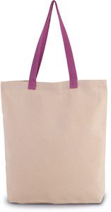 Kimood KI0278 - Gusset shopping bag with contrasting handles Natural / Radiant Orchid