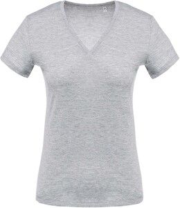 Kariban K390 - Ladies' short-sleeved V-neck T-shirt Oxford grijs