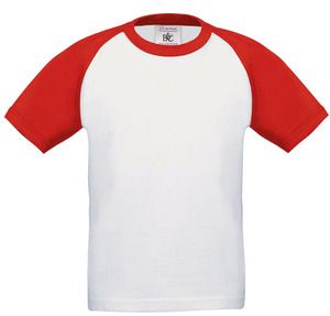 B&C CGTK350 - Kinder Baseball-T-Shirt Weiß / Rot