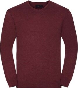 Russell Collection RU710M - V-Neck Knitted Pullover Cranberry Marl