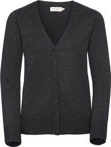 Russell Collection RU715F - Ladies' V-Neck Knitted Cardigan Charcoal Marl
