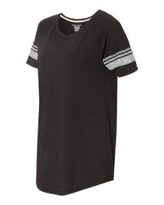 Champion AO350 - Women's Triblend Varsity T-shirt Black w/ Natural Stripe