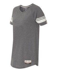 Champion AO350 - Women's Triblend Varsity T-shirt Oxford Gray w/ Natural Stripe