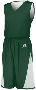 Russell 5R8DLM - Undivided Solid Single Ply Reversible Shorts Dark Green/White