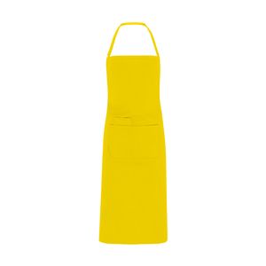EgotierPro DE9129 - DUCASSE Lange Latzschürze mit doppelter Fronttasche und passenden Trägern Yellow