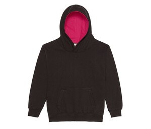AWDIS JH03J - Children's sweatshirt with contrasting hood Jet Black/ Hot Pink