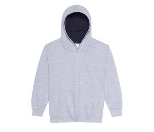 AWDIS JH03J - Children's sweatshirt with contrasting hood Heather Grey/French Navy