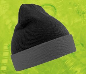Result RC930X - Recycled acrylic beanie with contrast flap Black / Grey